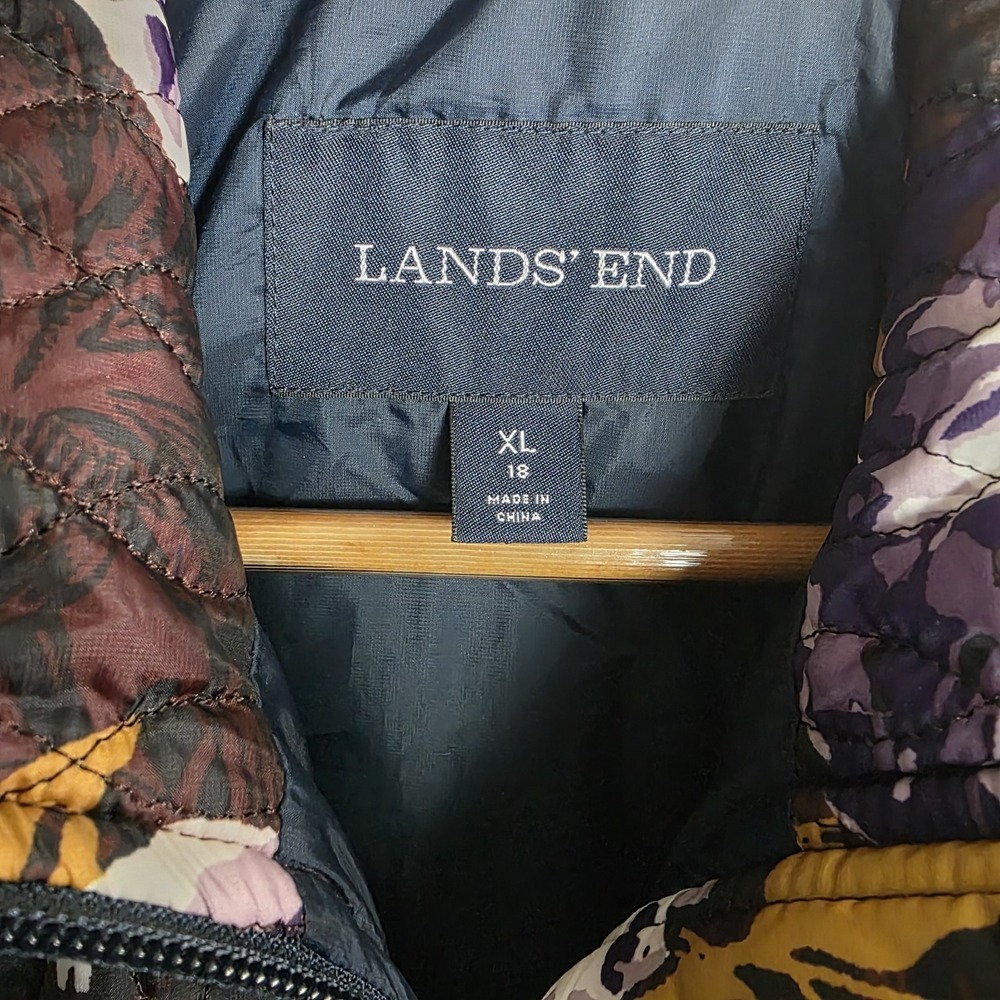 Lands End Jacket Women's XL Quilted Puffer Purple Floral Barn‎ Chore Ranch Coat - Picture 5 of 8